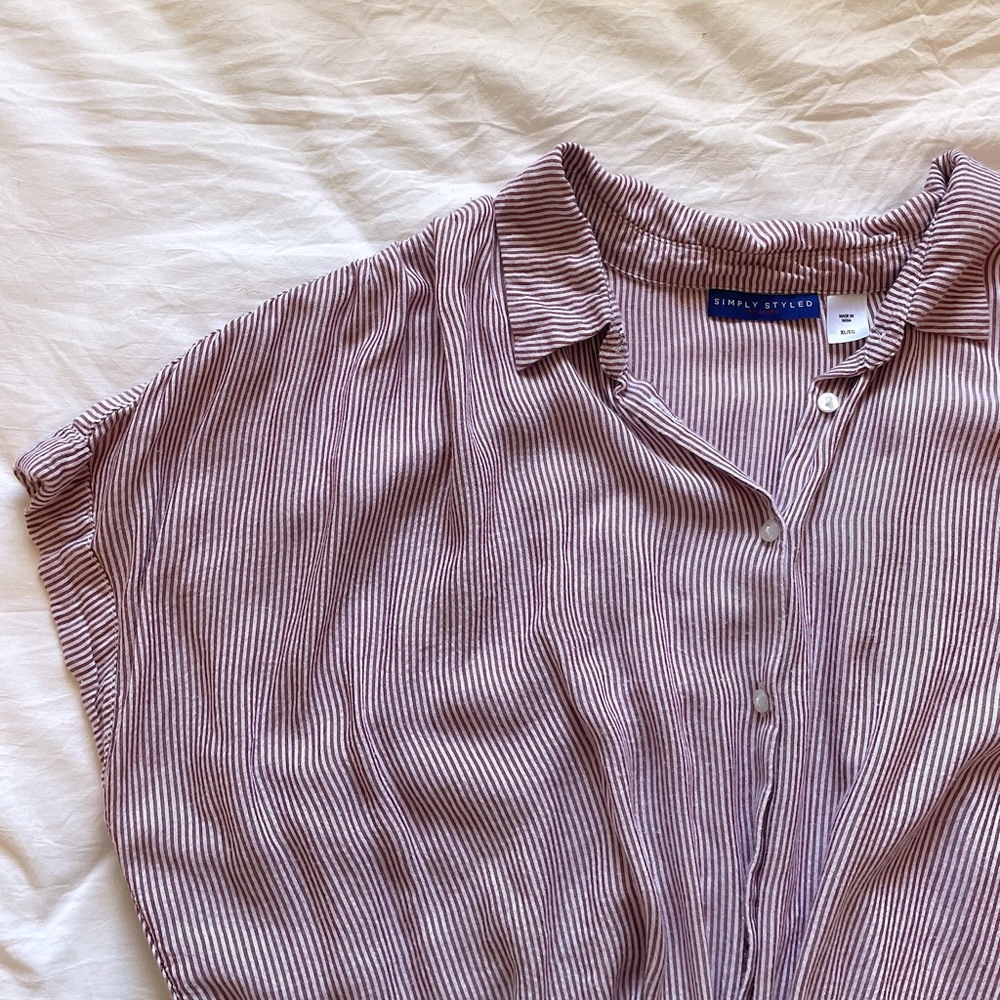 Red Pinstripe Button Up - Simply Styled SEARS - XL - fits a M or S also